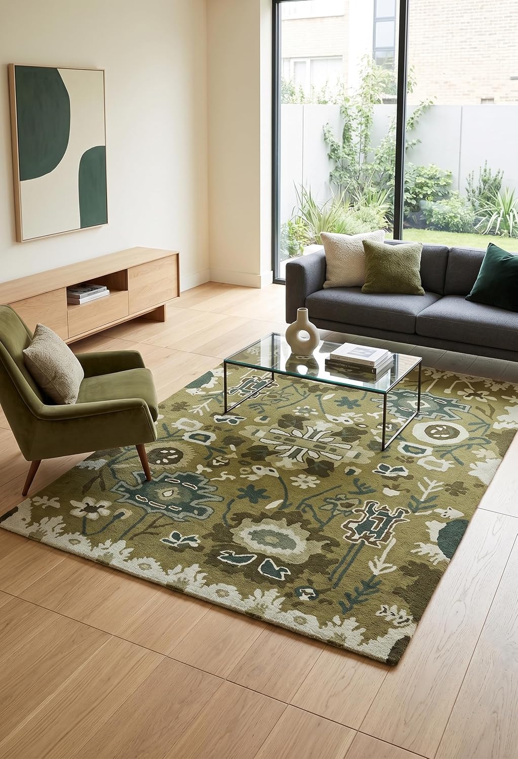 Handmade Oushak Wool Area Rug – Featuring Floral and Botanical Patterns in Soft Tones