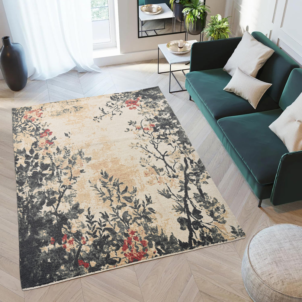 Hand-Tufted Wool Area Rug – Botanical Design with Garden-Inspired Pattern