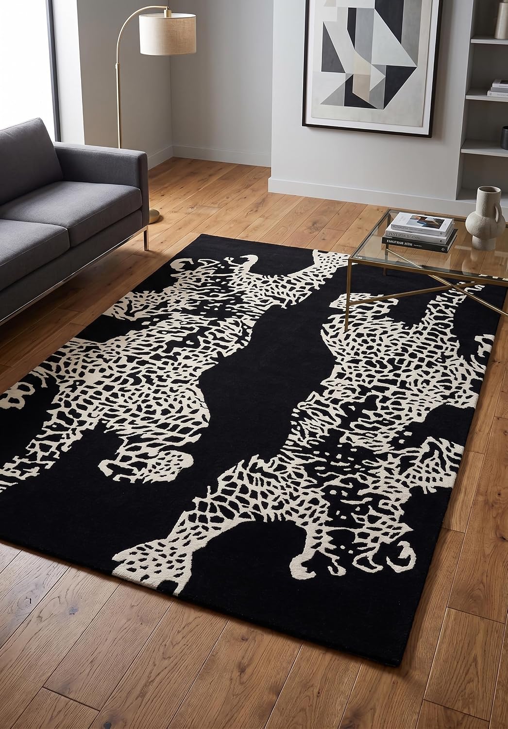 Climbing Jaguar Modern Handmade Wool Area Rug
