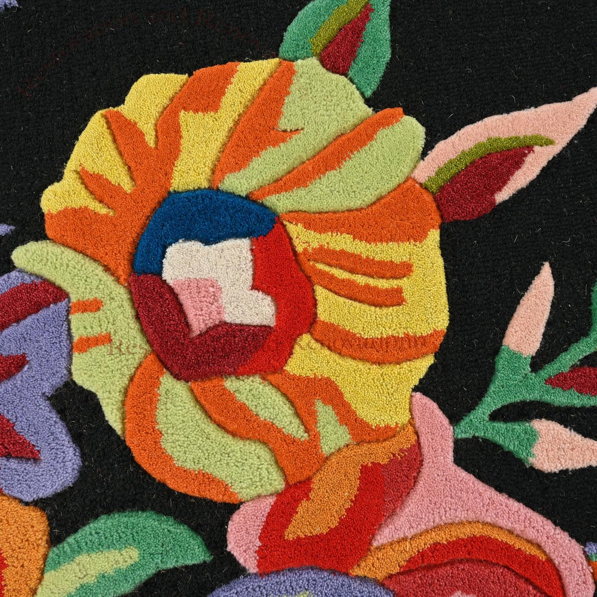 Handmade Colorful Roses Floral Wool Area Rug