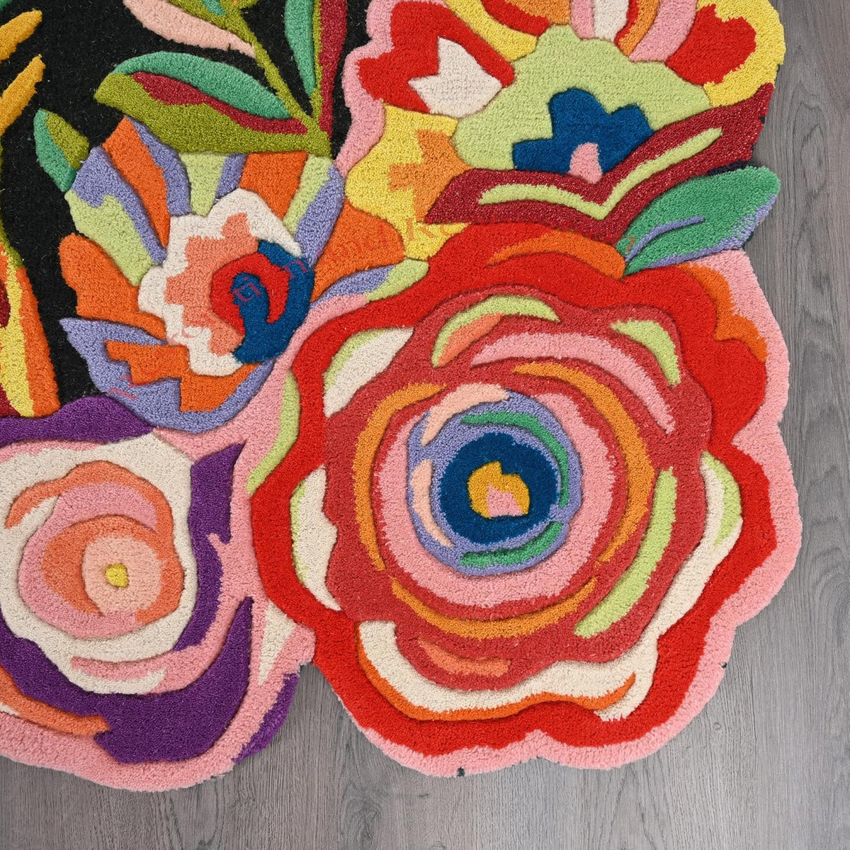Handmade Colorful Roses Floral Wool Area Rug