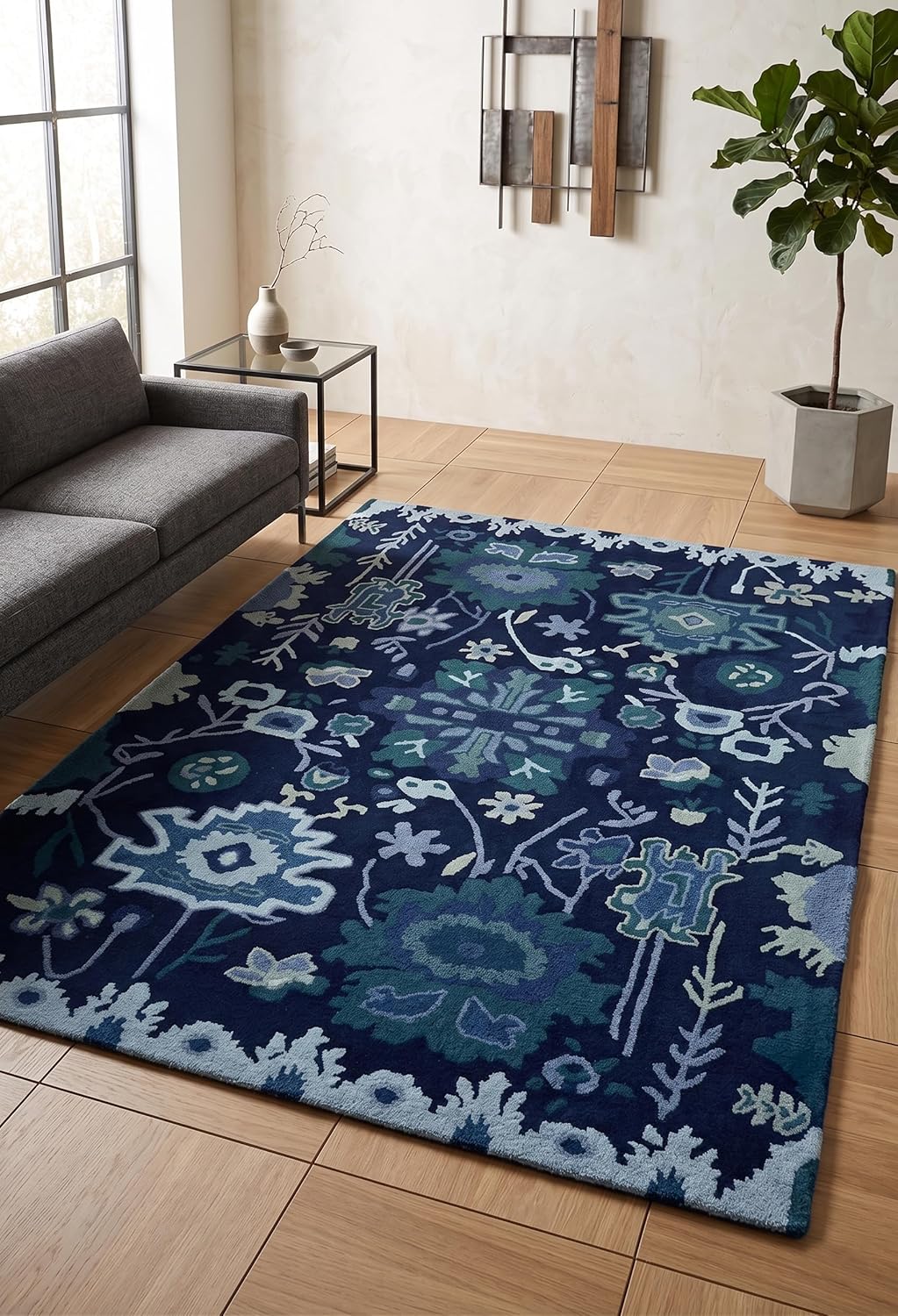Handmade Oushak Wool Area Rug – Featuring Floral and Botanical Patterns in Soft Tones