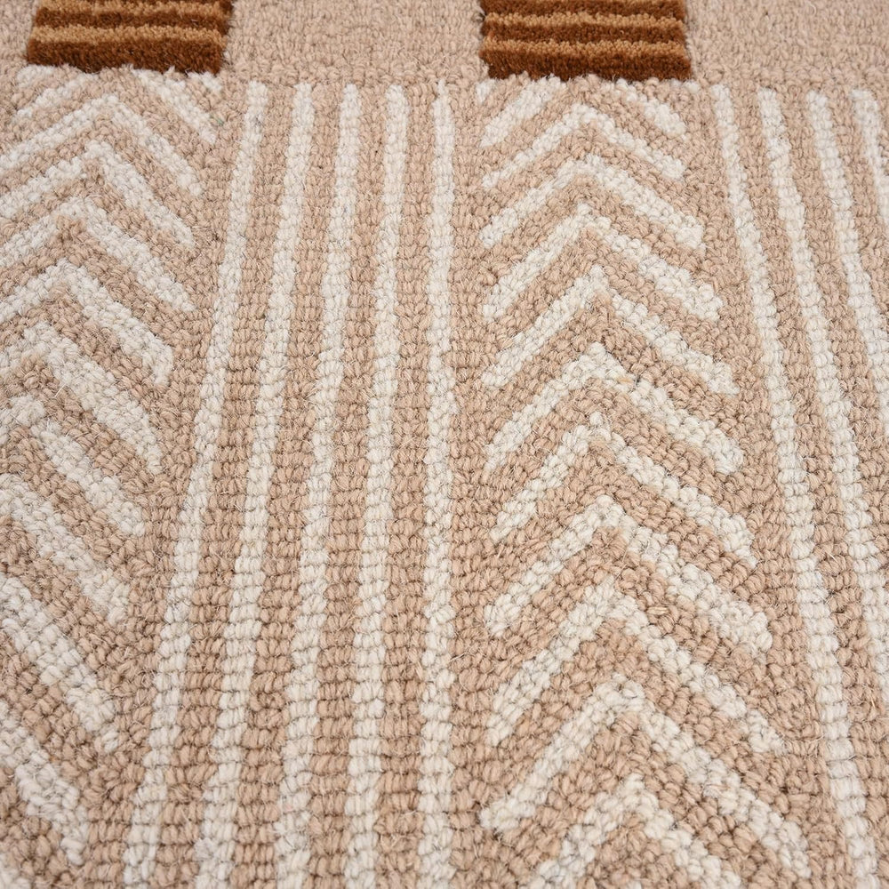 Handmade Scalloped Wool Area Rug - Modern Geometric Pattern & Green-Beige Stripes