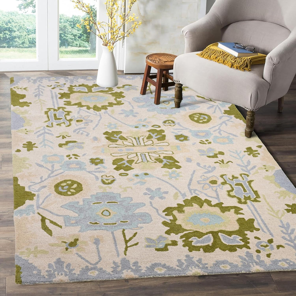 Handmade Oushak Wool Area Rug – Featuring Floral and Botanical Patterns in Soft Tones