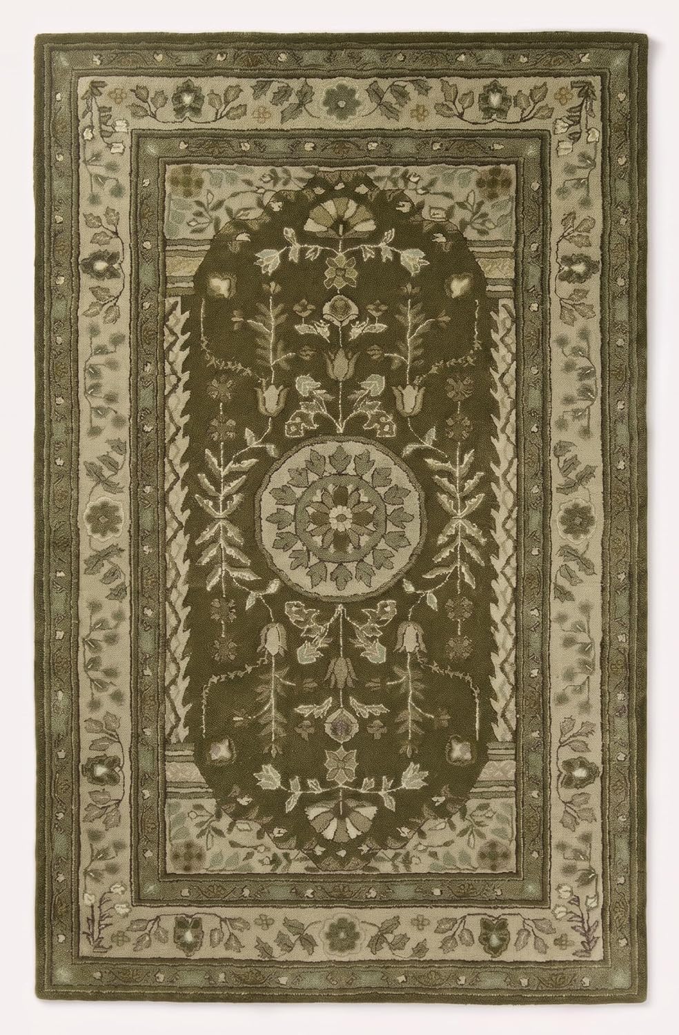 Traditional Hand-Tufted Wool Area Rug, Floral Medallion Design