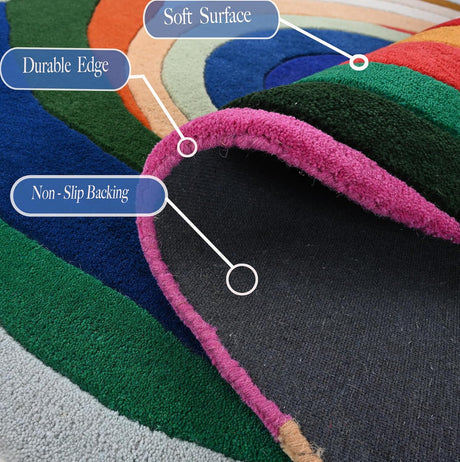 Hand-Tufted Colorful Abstract Area Rug – Vibrant Multicolor Modern Wool Carpet, Unique Organic Shape & Non-Slip Backing, Perfect for Living Room, Bedroom, or Kids’ Playroom