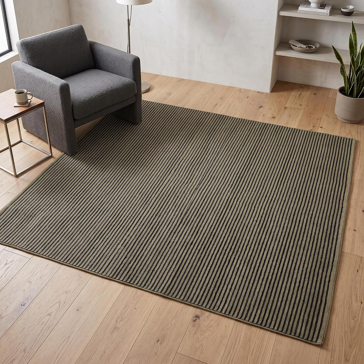 Modern Hand Tufted Wool Rug, Thin Striped Pattern, Soft Wool Carpet