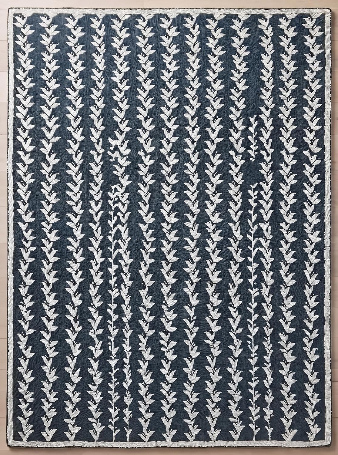 Hand-Tufted Wool Area Rug, Botanical Vine Pattern, Soft Thick Wool Carpet
