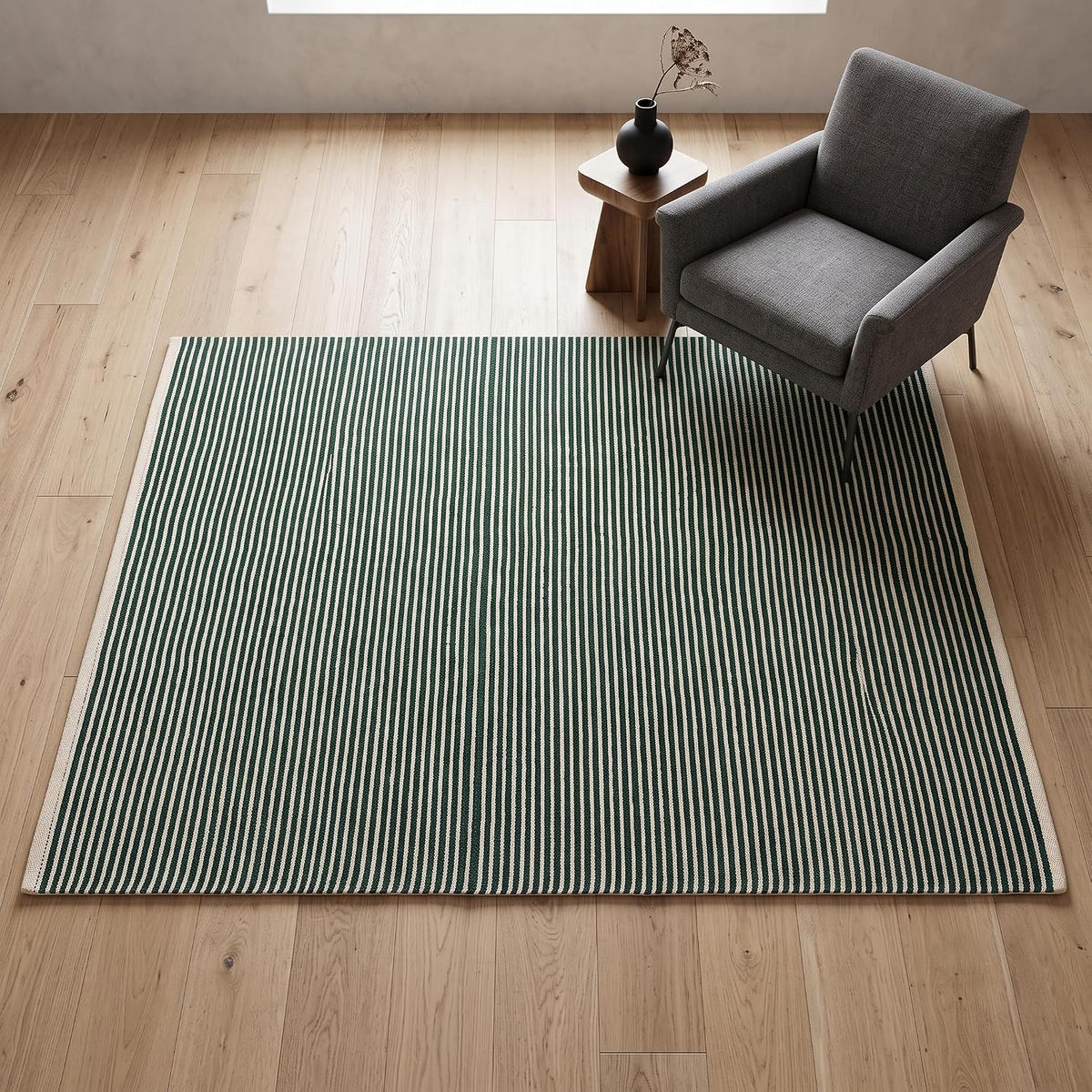 Modern Hand Tufted Wool Rug, Thin Striped Pattern, Soft Wool Carpet