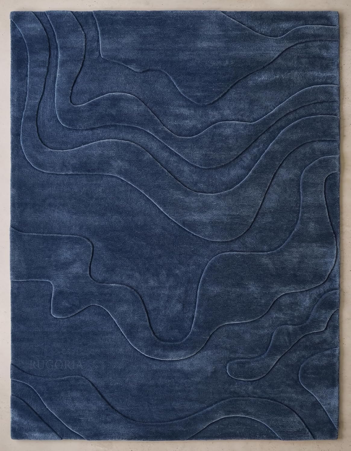 Modern Abstract Hand-Tufted Wool Area Rug Carved High-Low Pattern