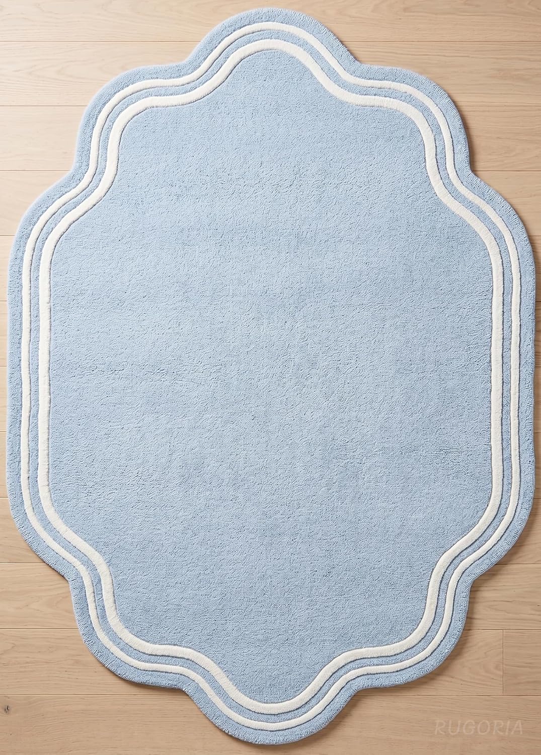 Modern Hand Tufted Wool Area Rug, Scalloped Border Design