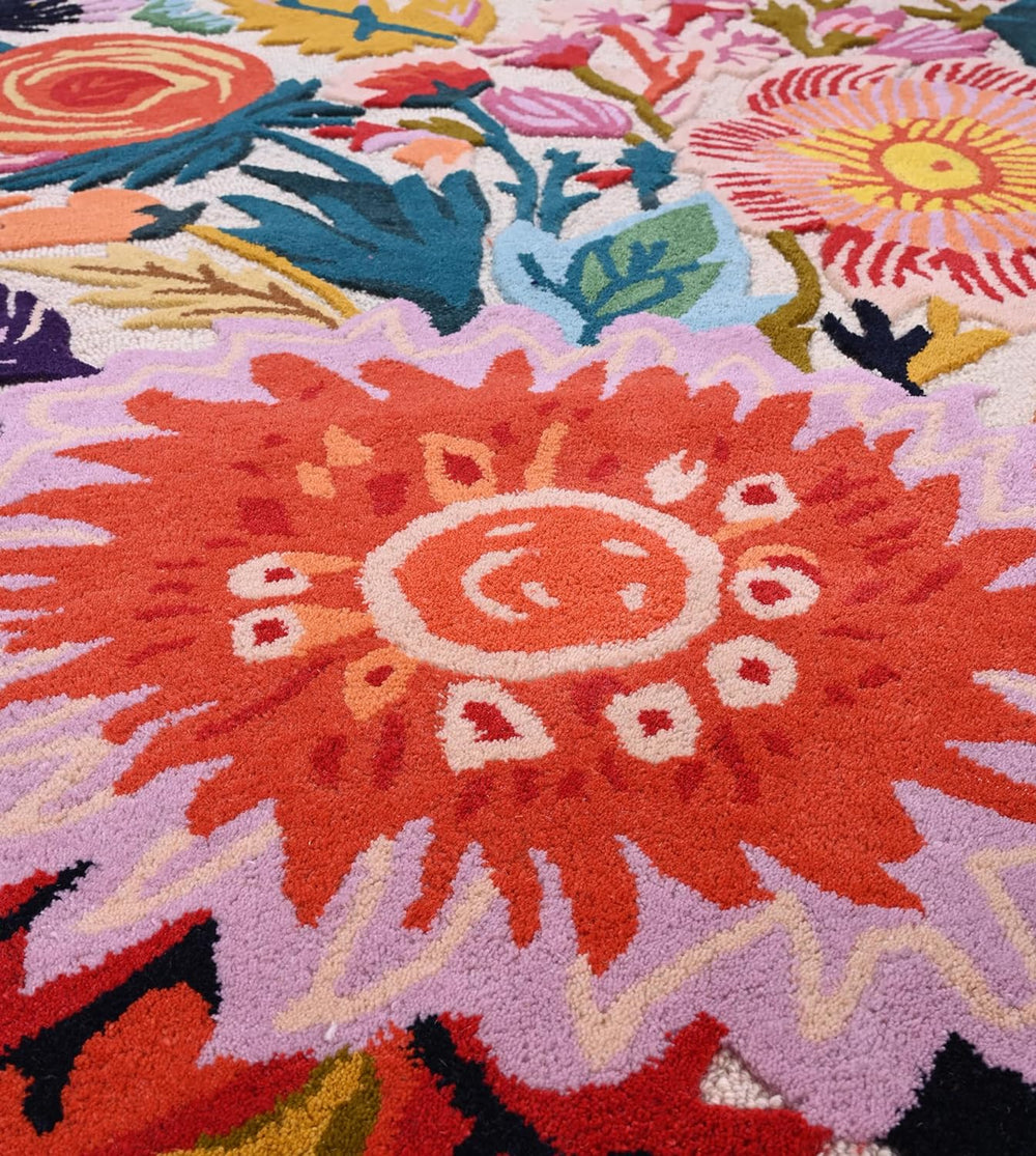 Hand-Tufted Wool Floral Area Rug – Colorful Botanical Garden Design