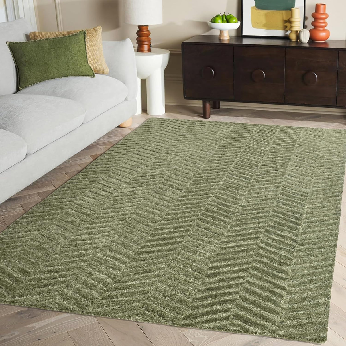 Modern Herringbone Chevron Collection Area Rug - Handmade Wool Carpet