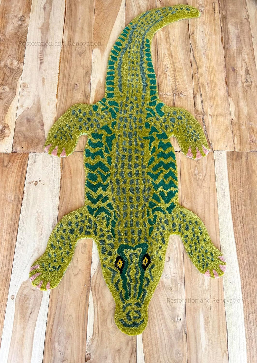 Handmade 100% Wool Area Rug with Realistic Crocodile-Inspired Animal Print Design