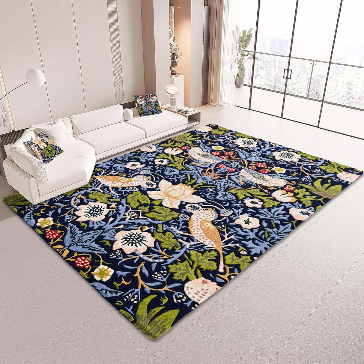 Premium Handmade Wild Strawberry Floral Wool Area Rug