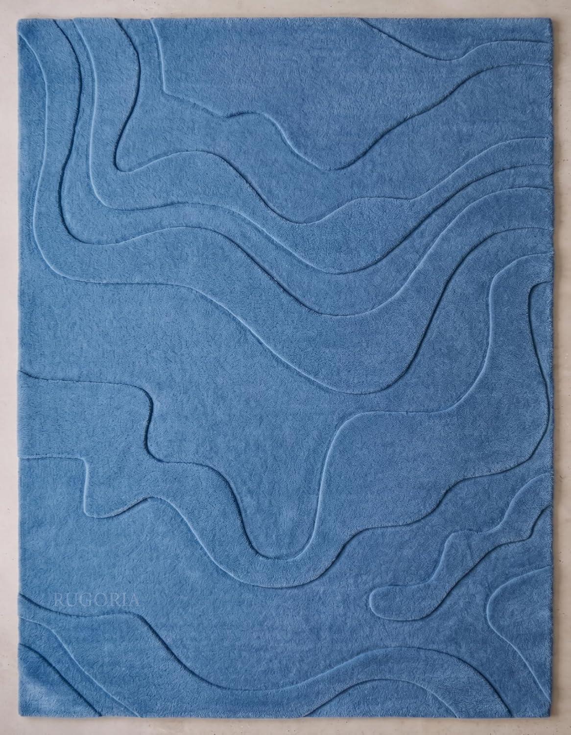 Modern Abstract Hand-Tufted Wool Area Rug Carved High-Low Pattern