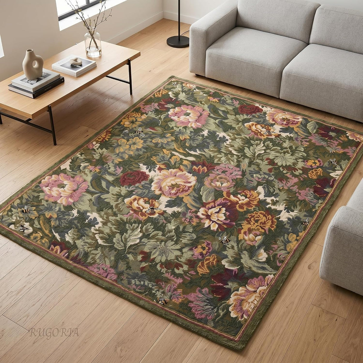 Floral Garden Hand Tufted Wool Area Rug with Botanical Bloom Pattern