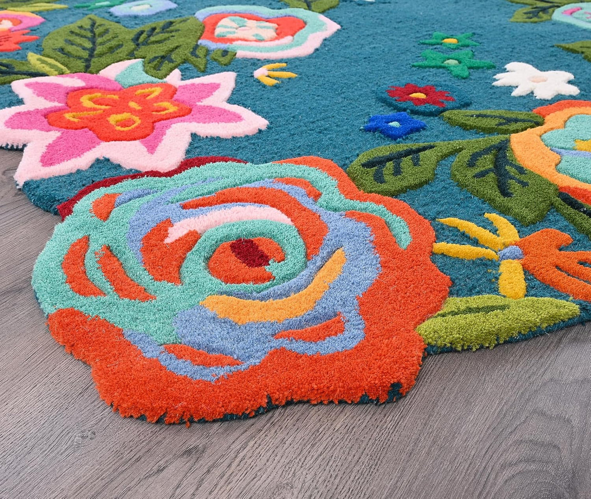 Handmade Colorful Roses Floral Wool Area Rug