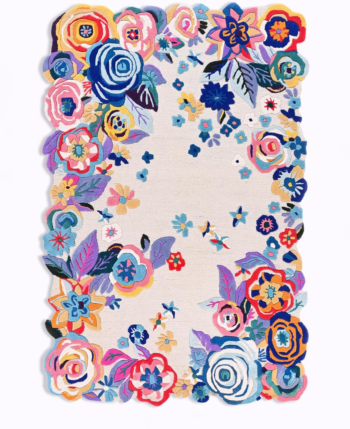 Handmade Colorful Roses Floral Wool Area Rug