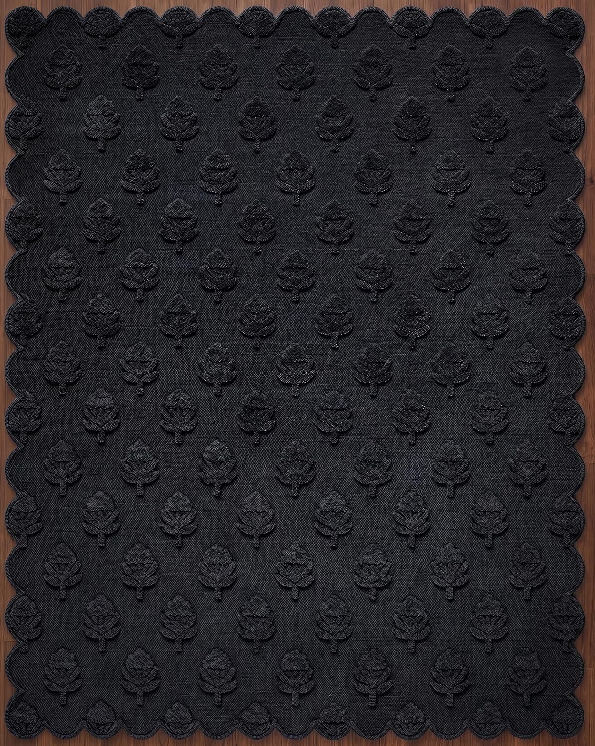 Hand Tufted Wool Rug, Floral Botanical Pattern with Scalloped