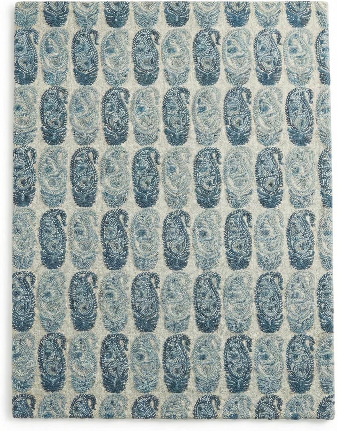 Hand-Tufted Area Rug with Blue Paisley Design