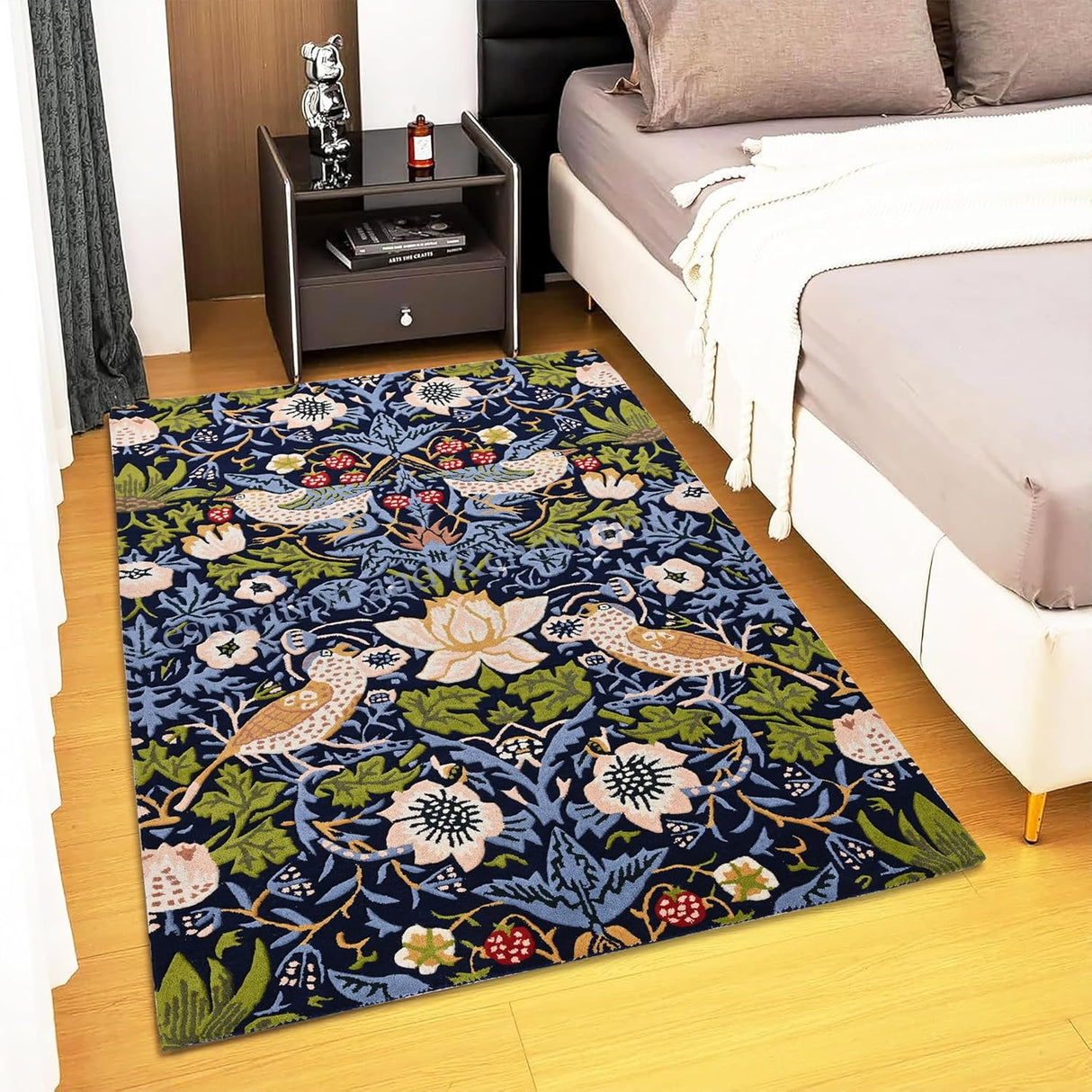 Premium Handmade Wild Strawberry Floral Wool Area Rug