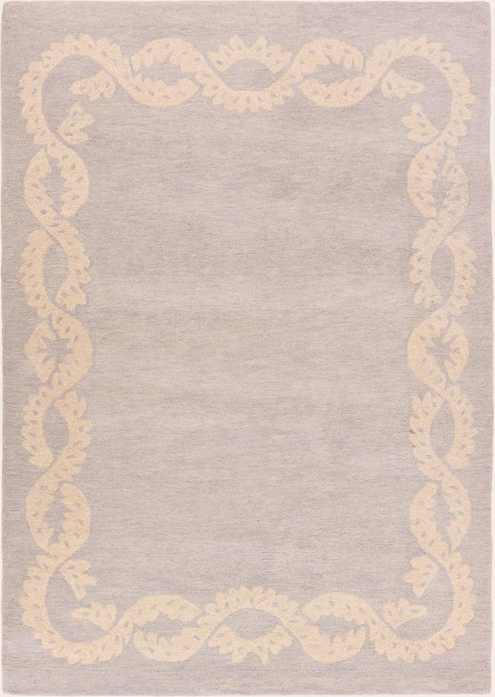 Hand-Tufted Wool Rug - Intricate White Vine Border Carpet