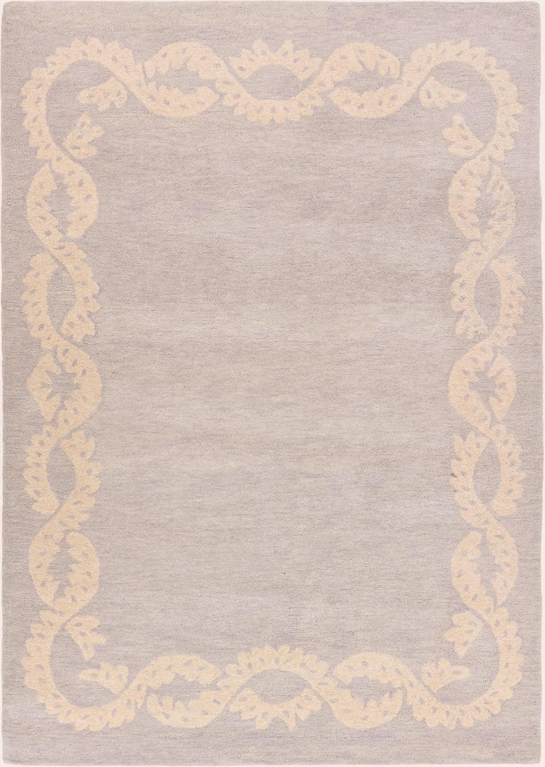 Hand-Tufted Wool Rug - Intricate White Vine Border Carpet
