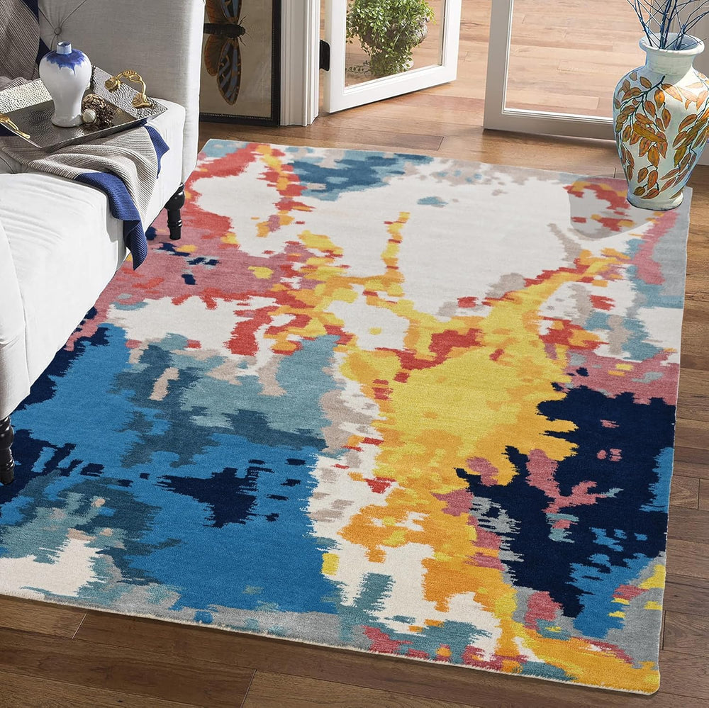 Premium Modern Handmade Wool & Viscose Flame Pattern Area Rug