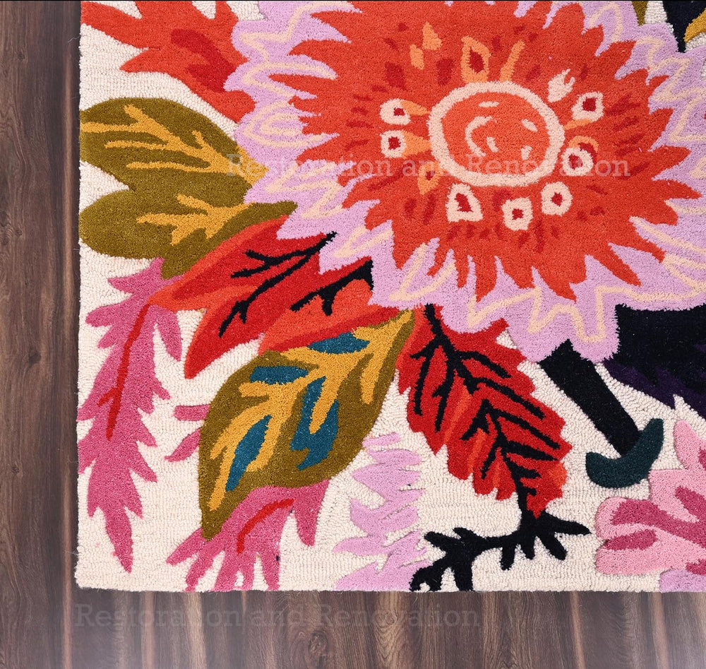 Hand-Tufted Wool Floral Area Rug – Colorful Botanical Garden Design