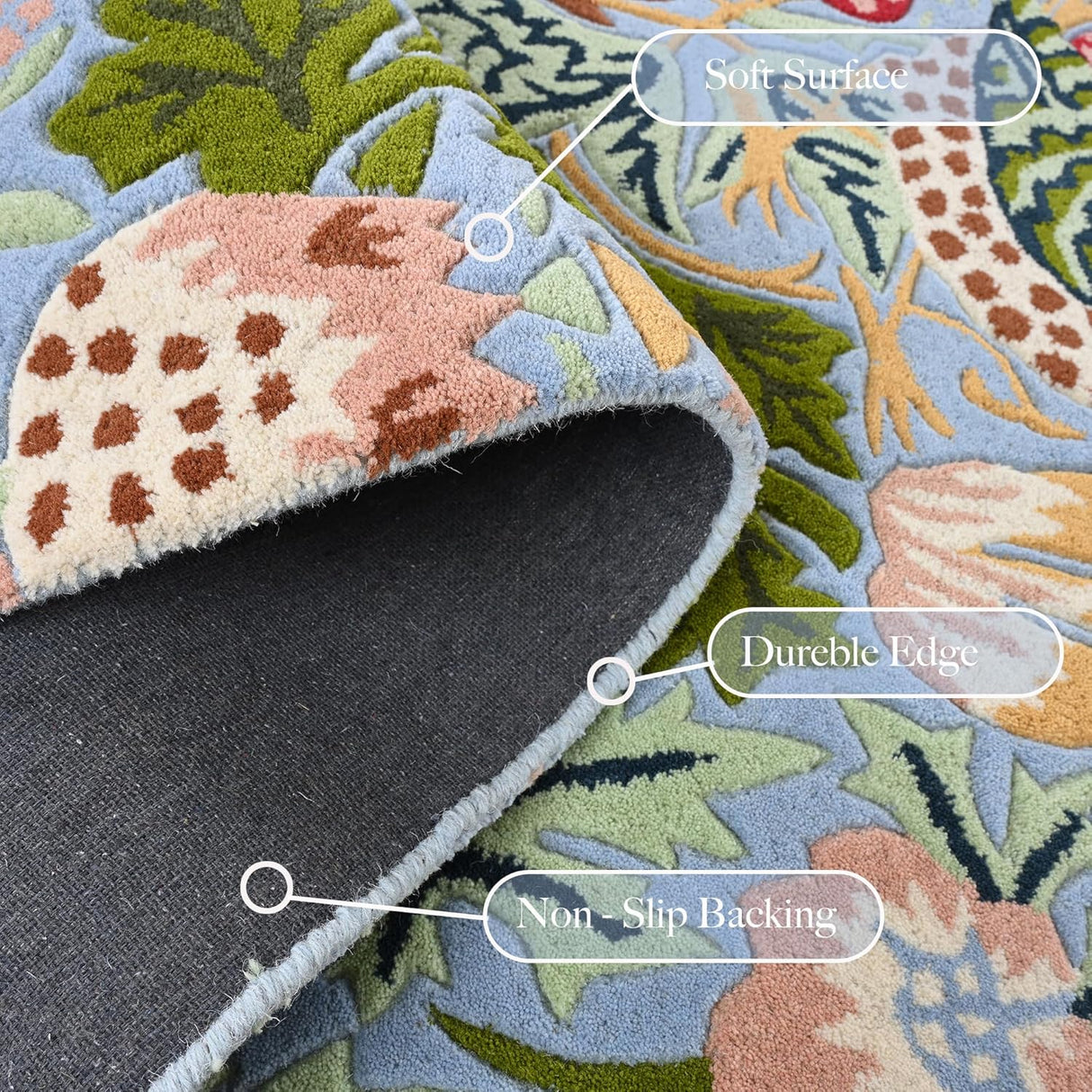 Premium Handmade Wild Strawberry Floral Wool Area Rug