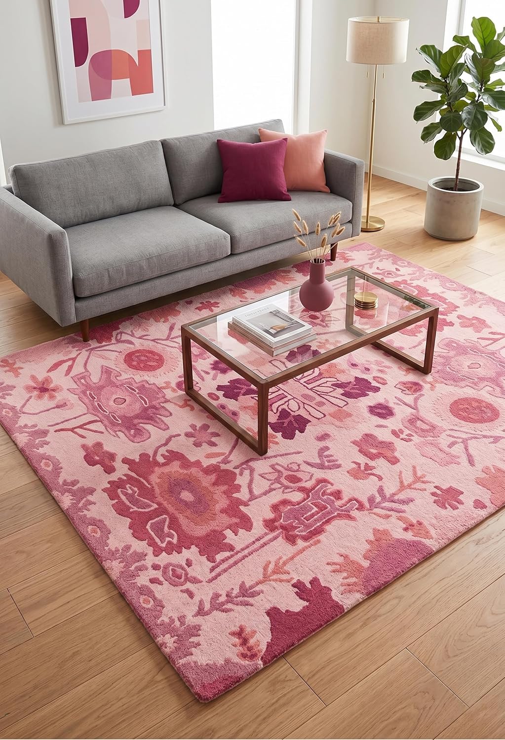 Handmade Oushak Wool Area Rug – Featuring Floral and Botanical Patterns in Soft Tones