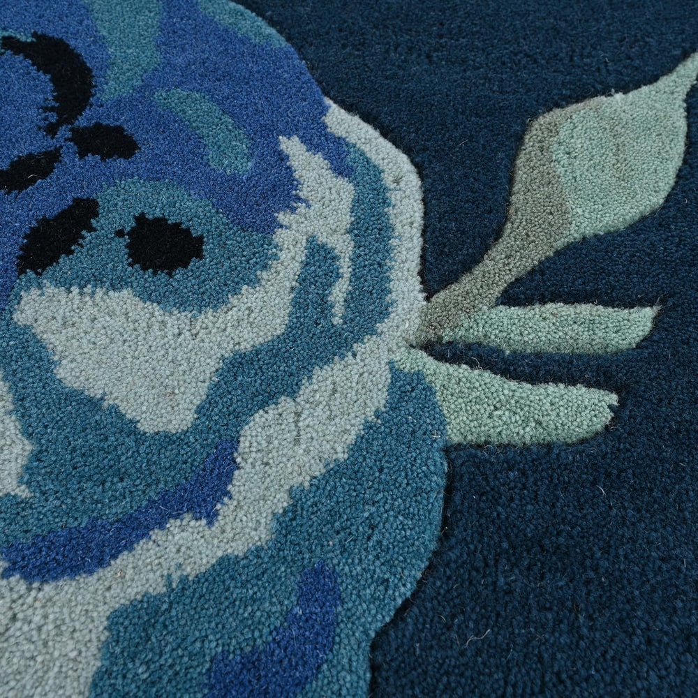 Modern Rose Floral Wool Rug | Colorful Garden Flower Design Carpet