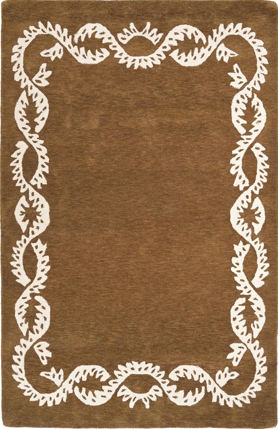 Hand-Tufted Wool Rug - Intricate White Vine Border Carpet