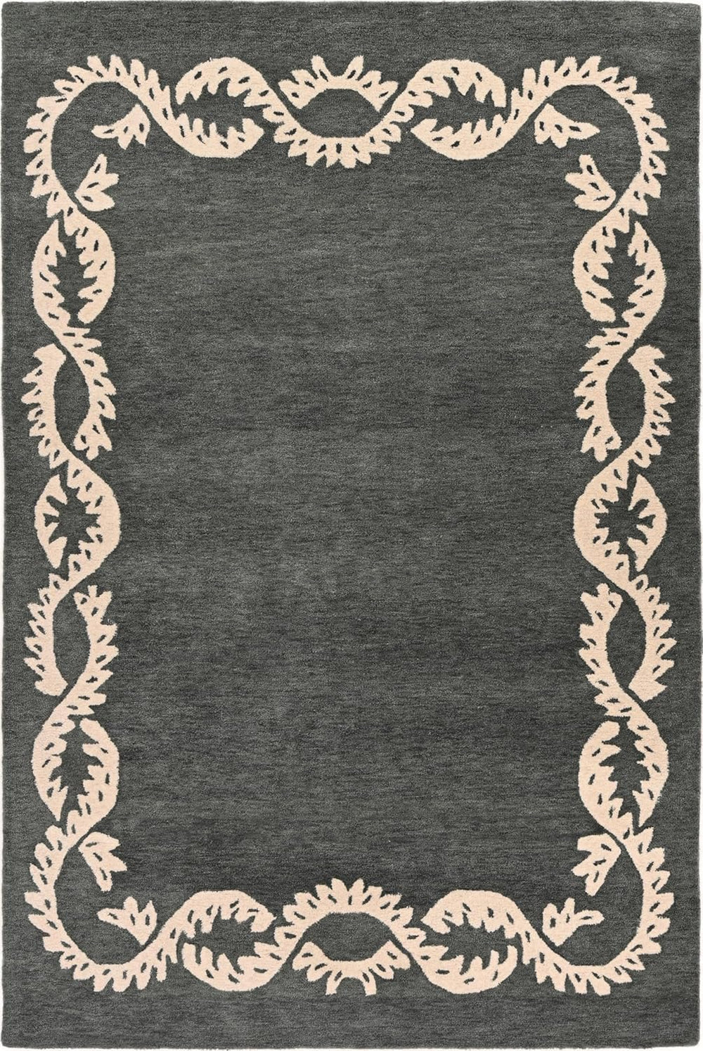 Hand-Tufted Wool Rug - Intricate White Vine Border Carpet