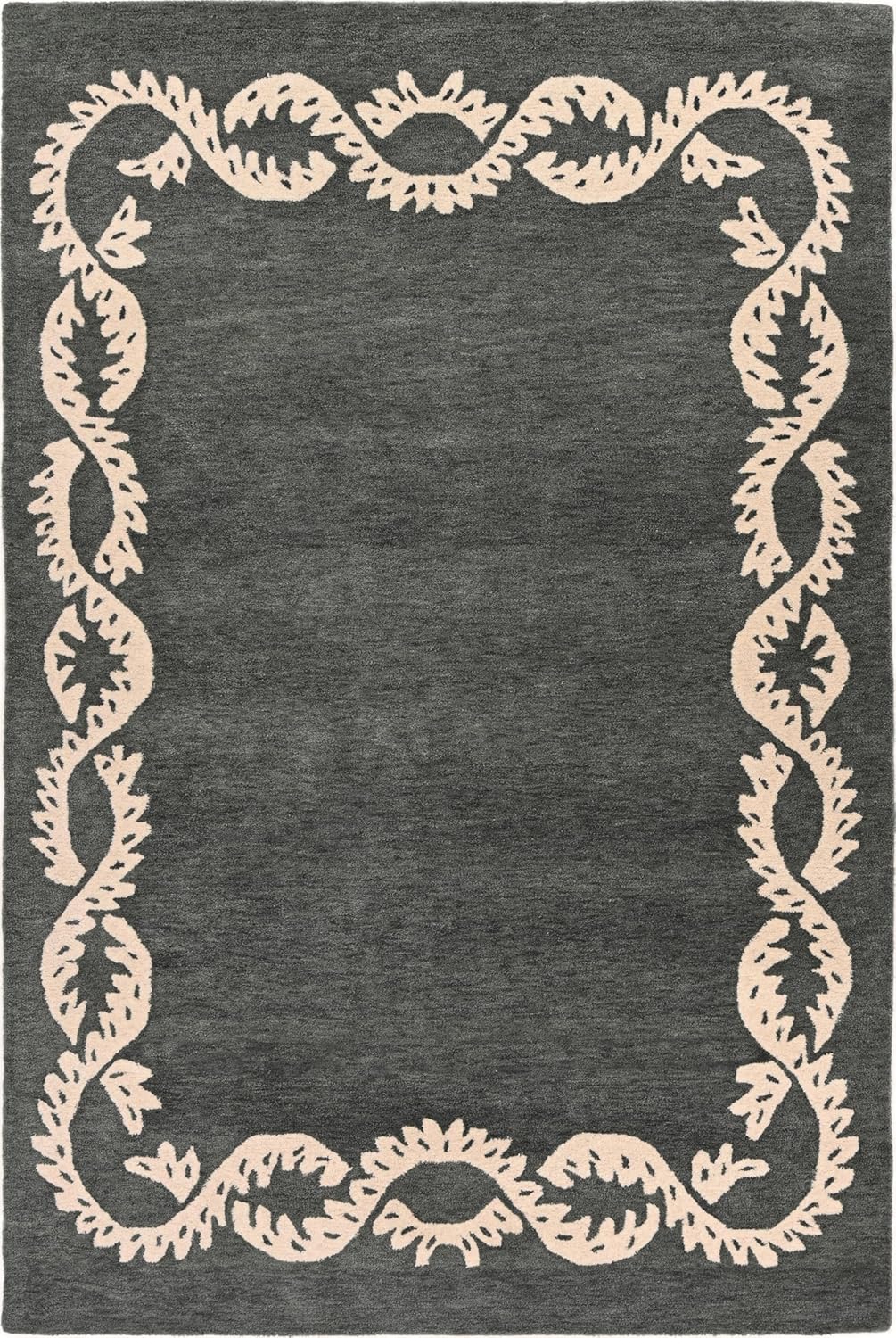 Hand-Tufted Wool Rug - Intricate White Vine Border Carpet