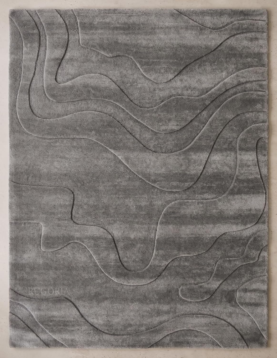 Modern Abstract Hand-Tufted Wool Area Rug Carved High-Low Pattern