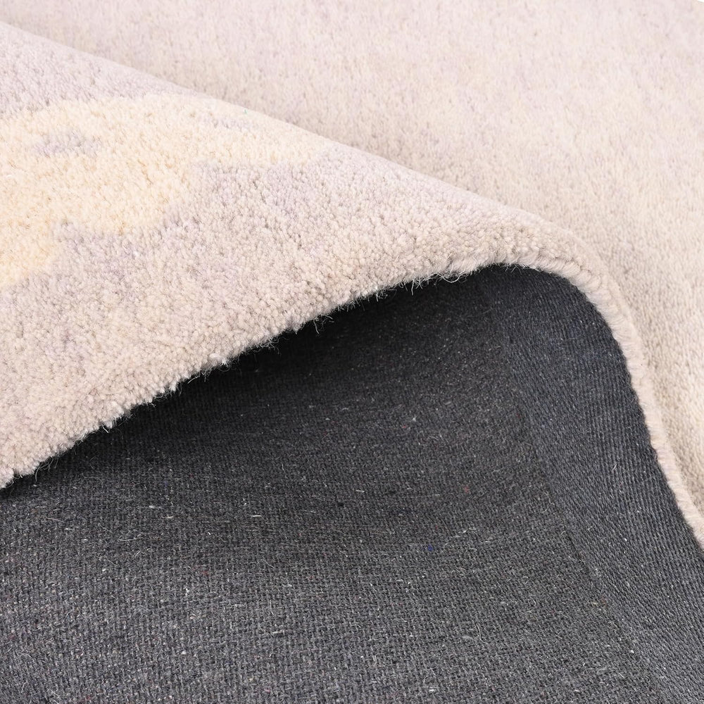 Hand-Tufted Wool Rug - Intricate White Vine Border Carpet