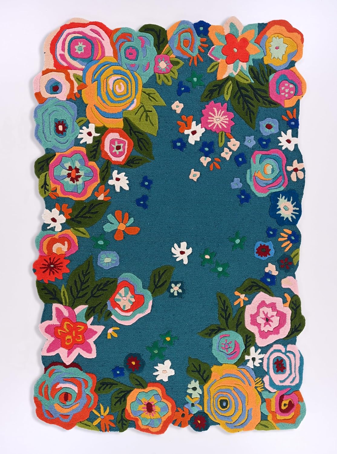 Handmade Colorful Roses Floral Wool Area Rug