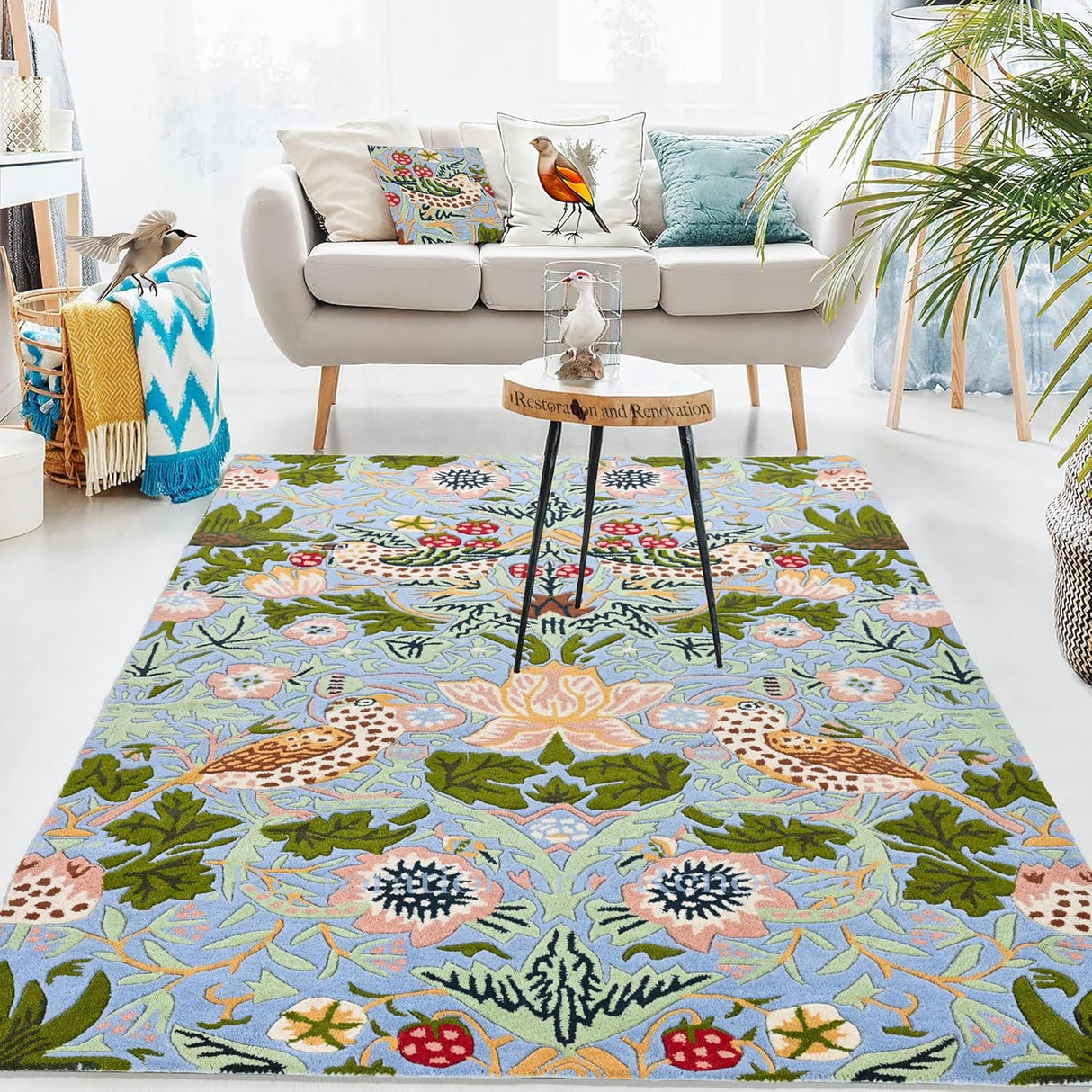 Premium Handmade Wild Strawberry Floral Wool Area Rug