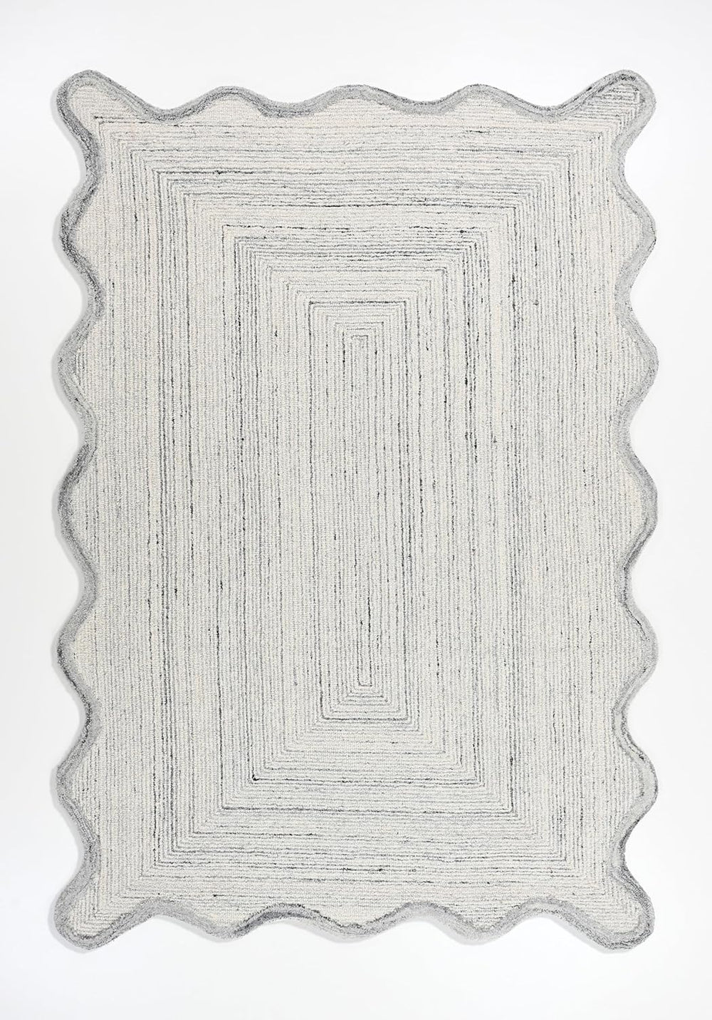 Handmade Scalloped Wool Rug - Irregular Edge Textured Area Rug - Soft, Modern Geometric Design Carpet