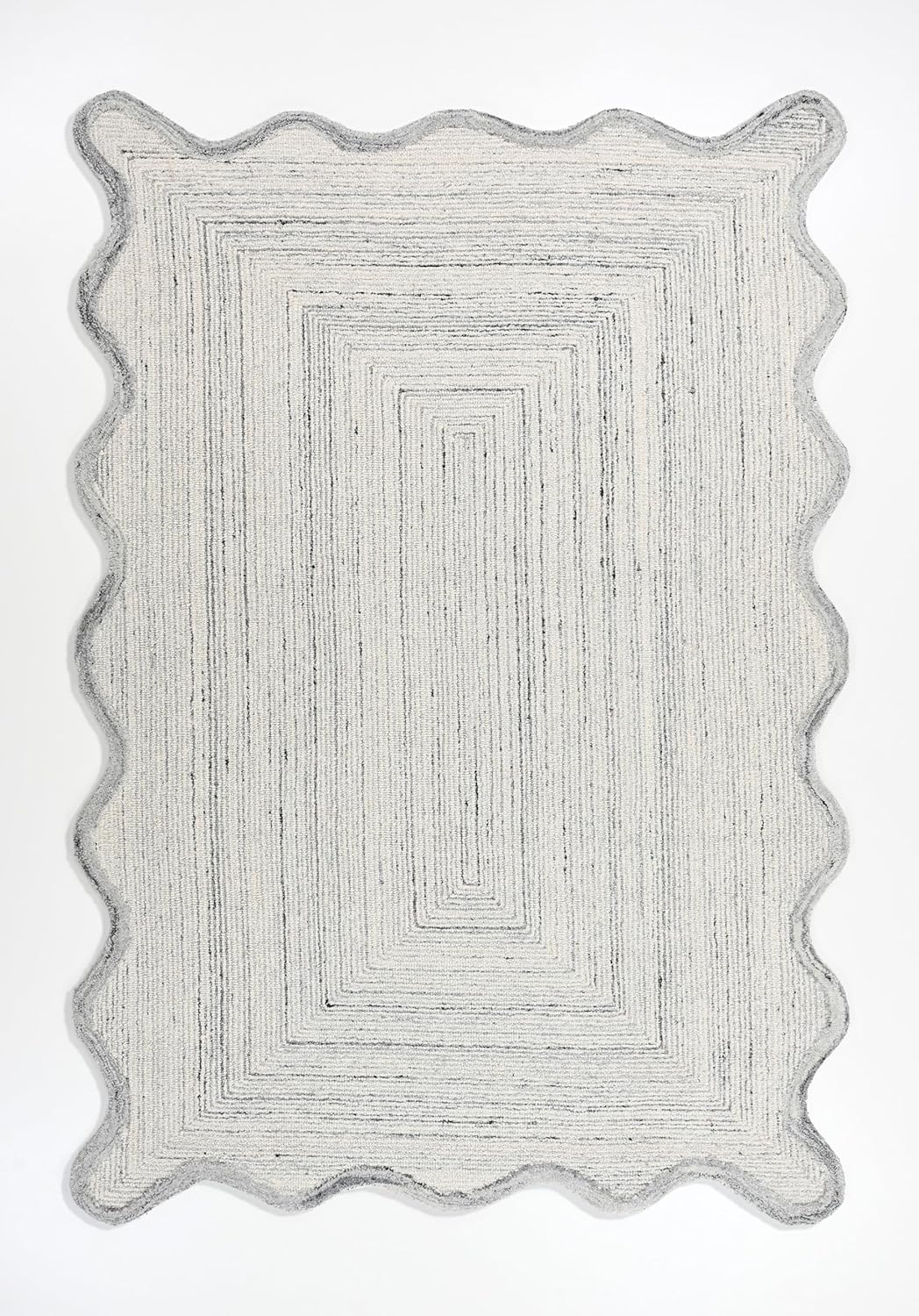 Handmade Scalloped Wool Rug - Irregular Edge Textured Area Rug - Soft, Modern Geometric Design Carpet