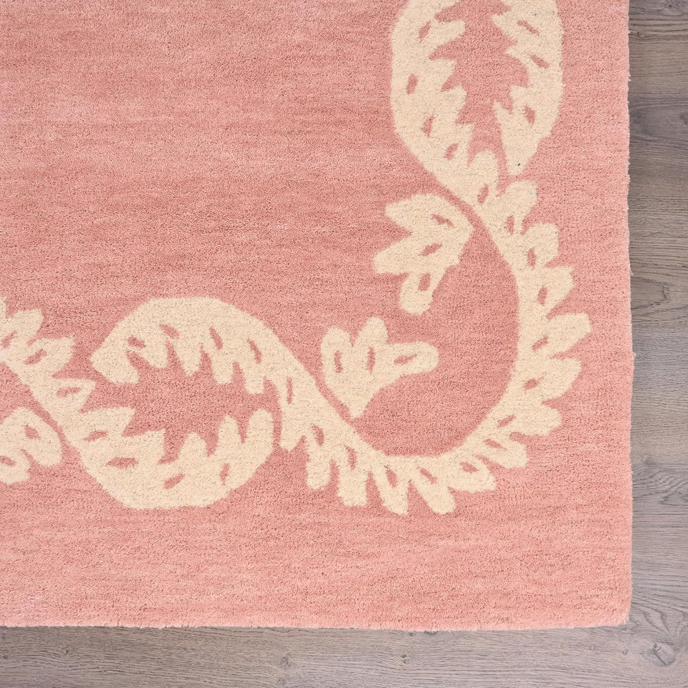 Hand-Tufted Wool Rug - Intricate White Vine Border Carpet