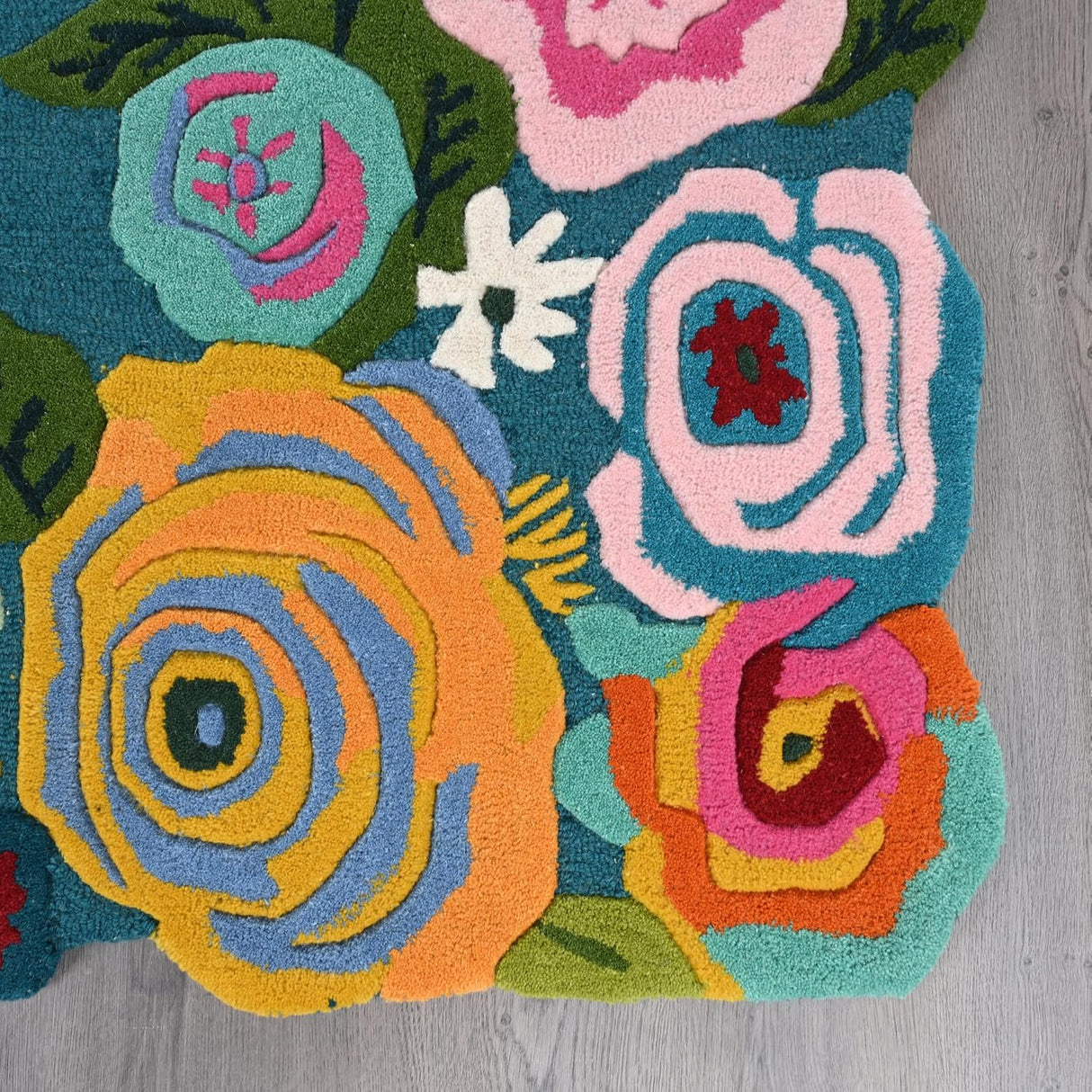 Handmade Colorful Roses Floral Wool Area Rug