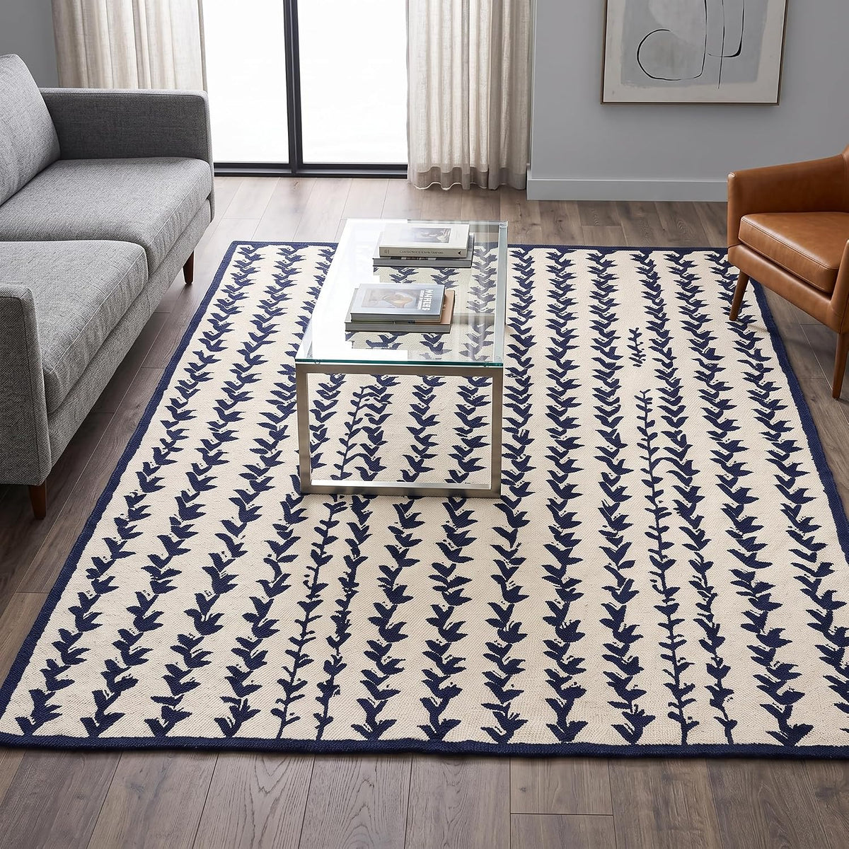 Hand-Tufted Wool Area Rug, Botanical Vine Pattern, Soft Thick Wool Carpet