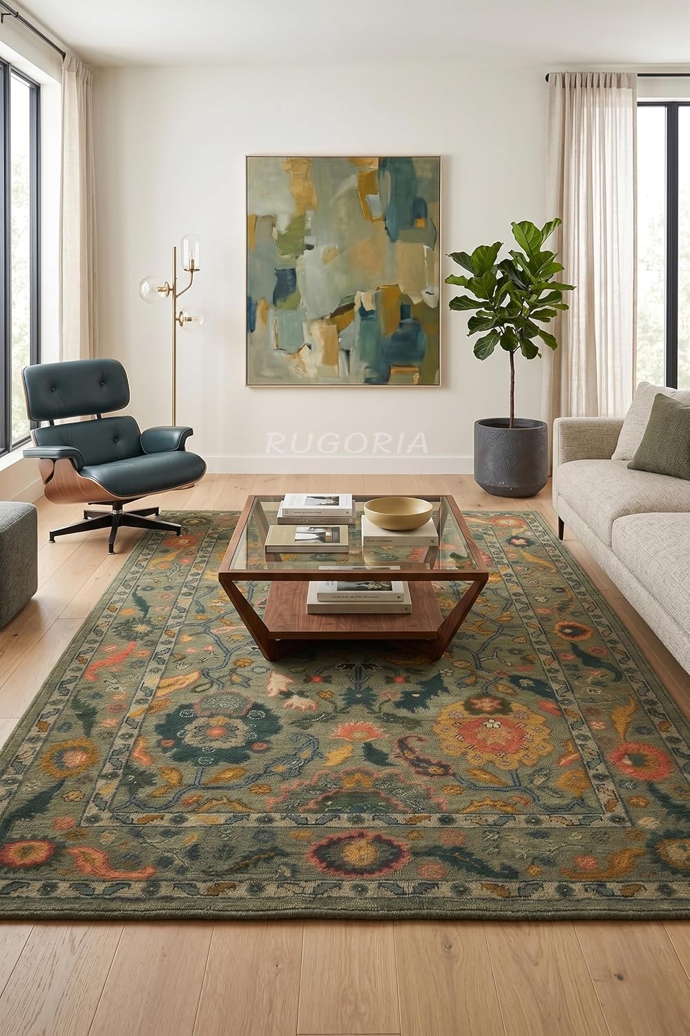 Handmade Wool Area Rug Traditional Floral Medallion Design