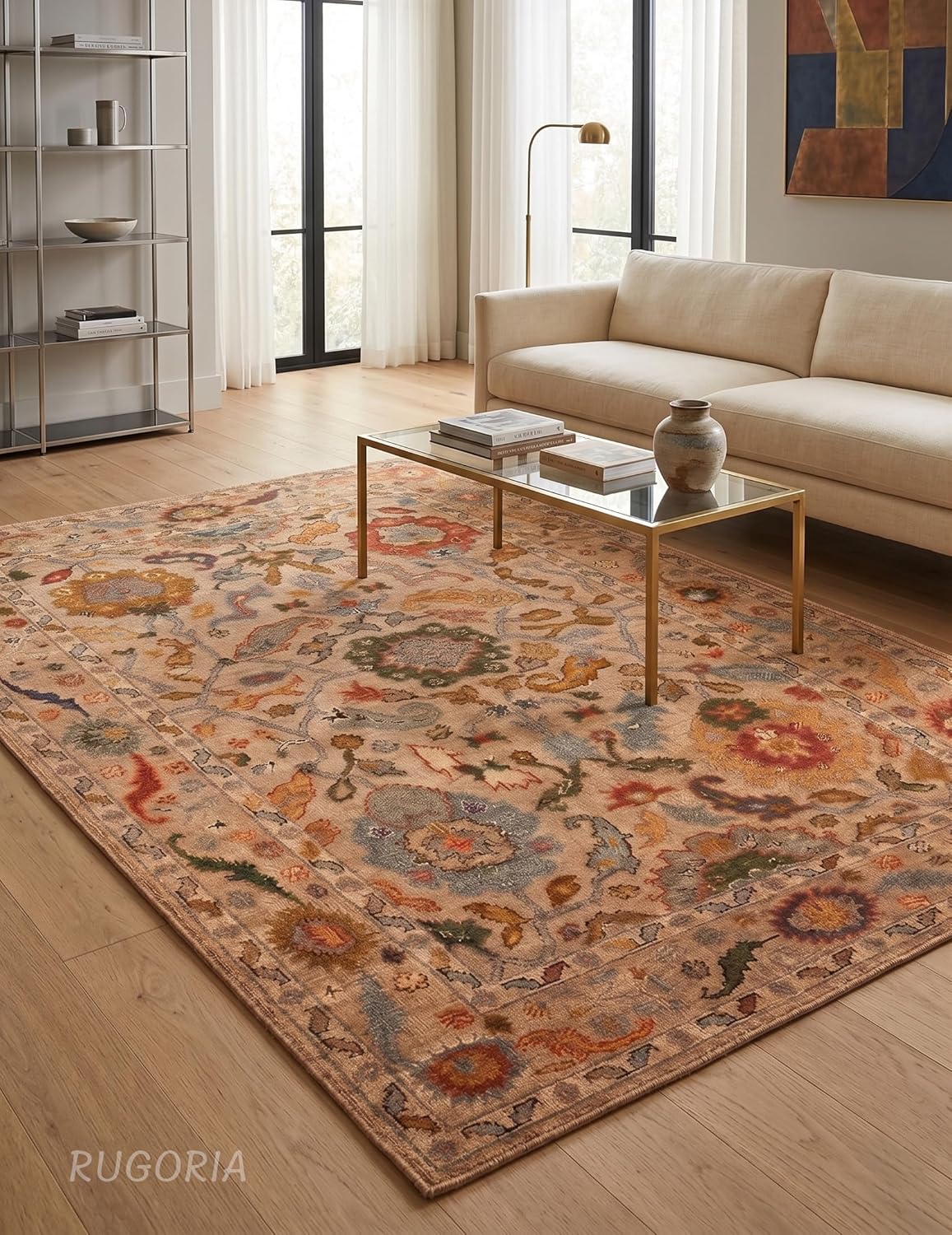 Handmade Wool Area Rug Traditional Floral Medallion Design