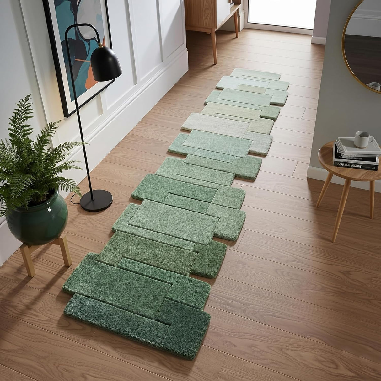 Modern Colorful Palette Irregular Shape Runner Wool Rug