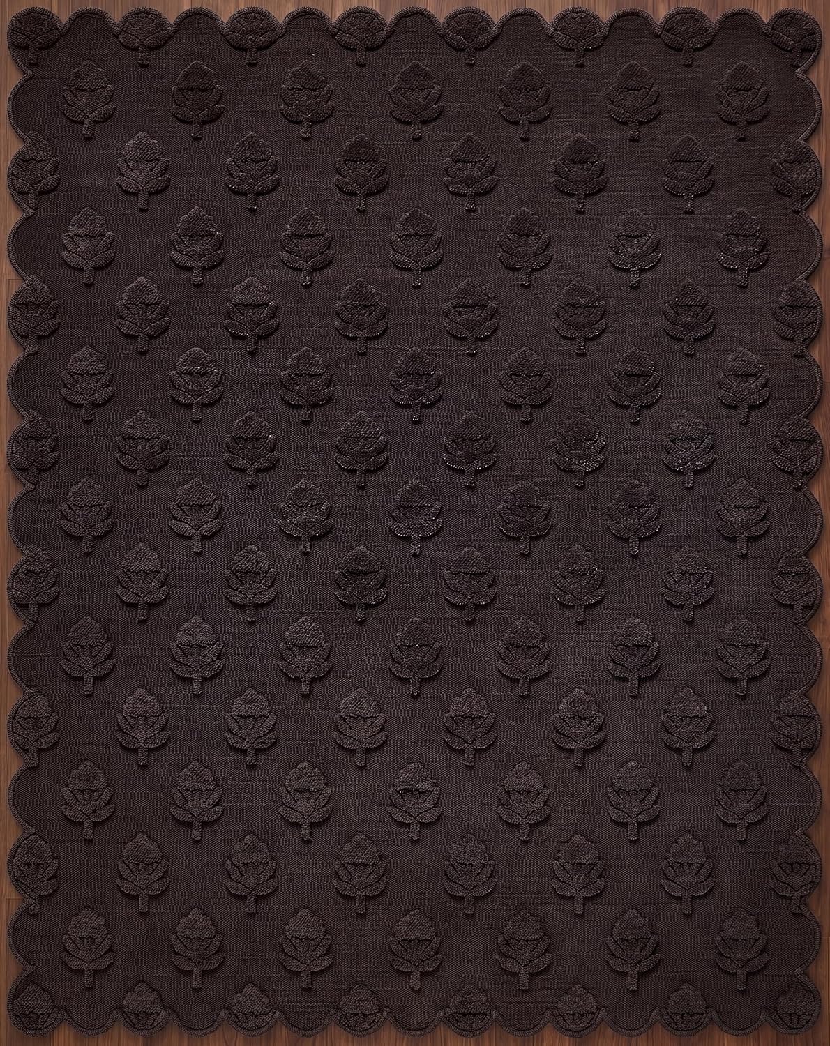 Hand Tufted Wool Rug, Floral Botanical Pattern with Scalloped
