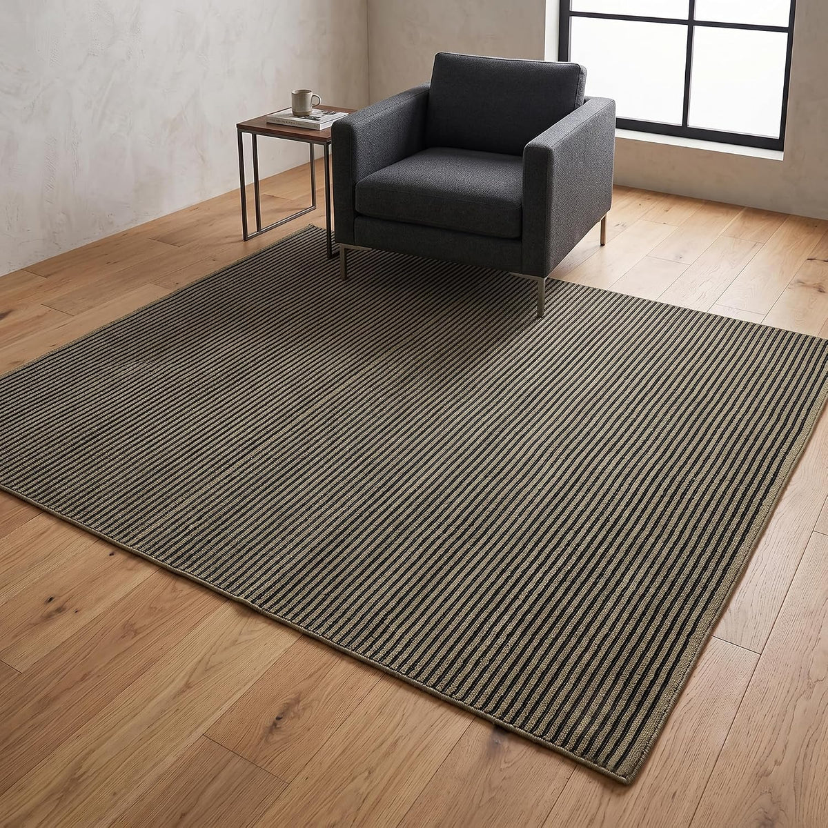 Modern Hand Tufted Wool Rug, Thin Striped Pattern, Soft Wool Carpet